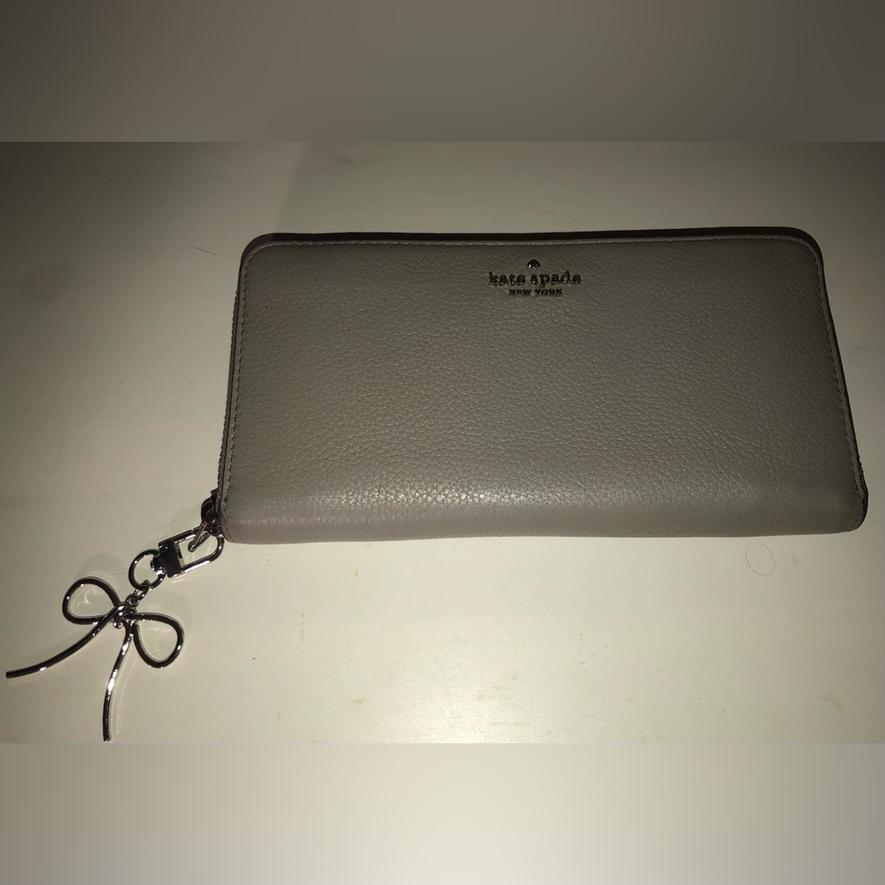 Kate Spade Taupe Leather Wallet with Bow Accent